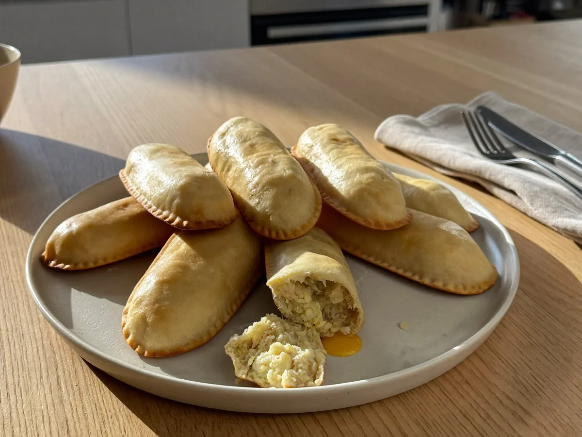 Быстрые пирожки на кефире с луком и яйцом