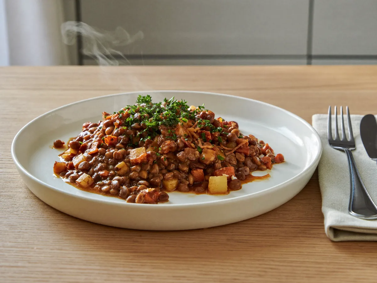 Чечевица с замороженными овощами