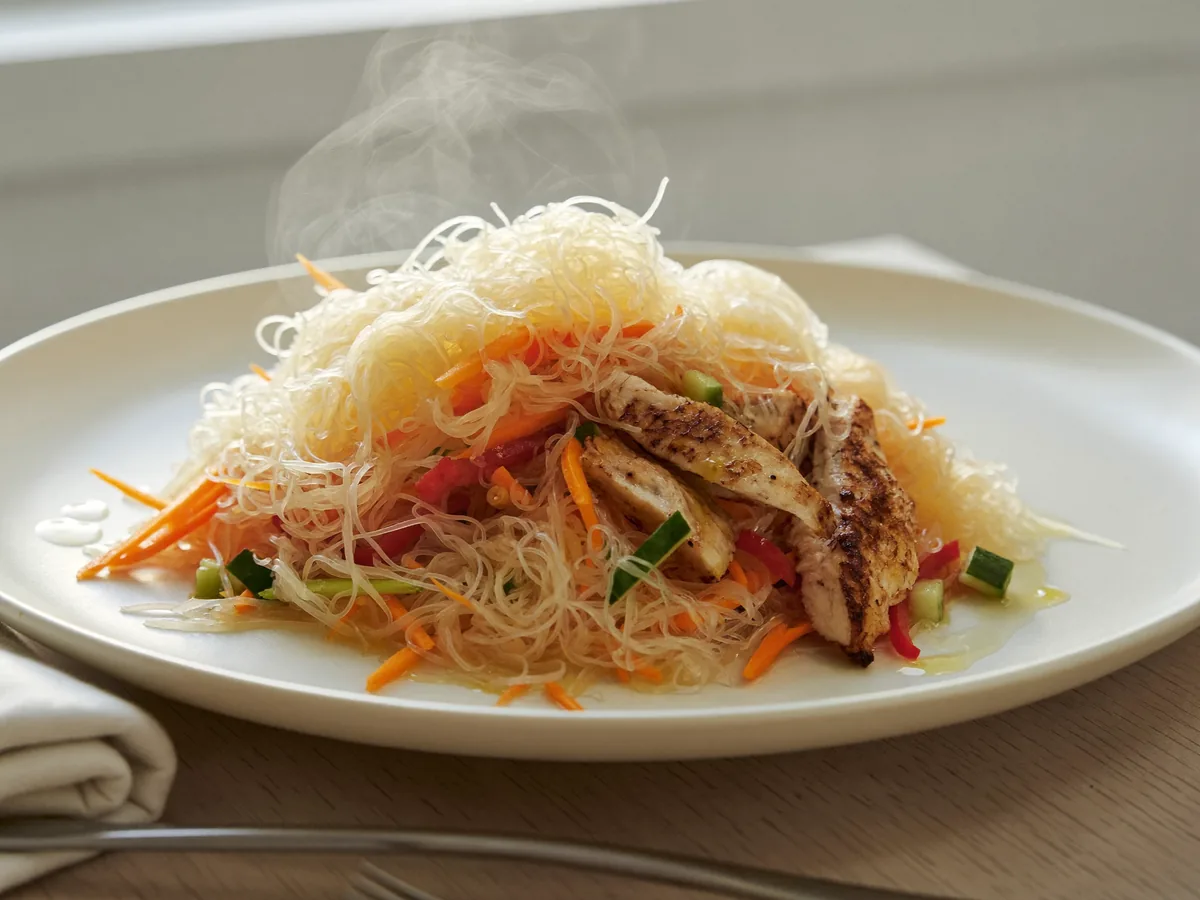 Фунчоза с курицей и сладким перцем