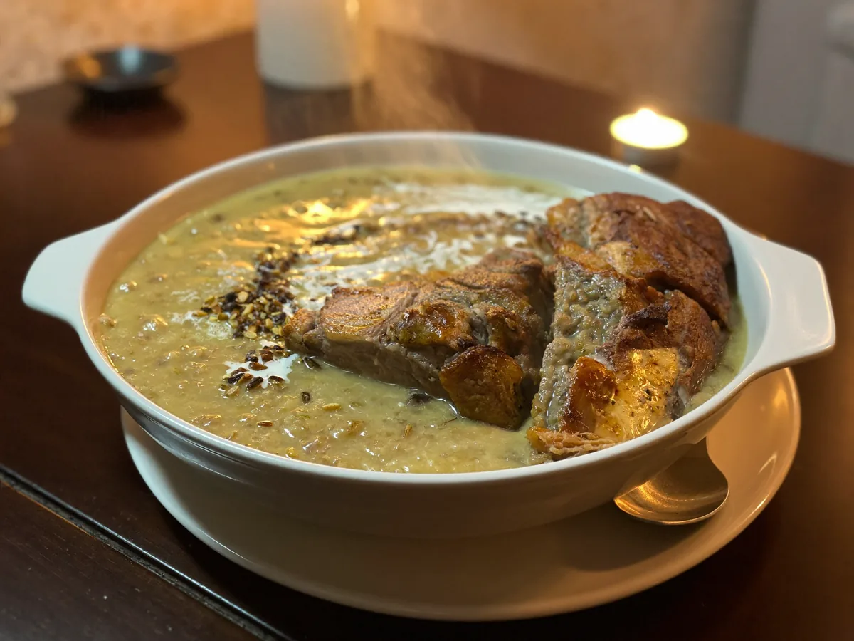 Гороховый суп-пюре с копчеными ребрышками