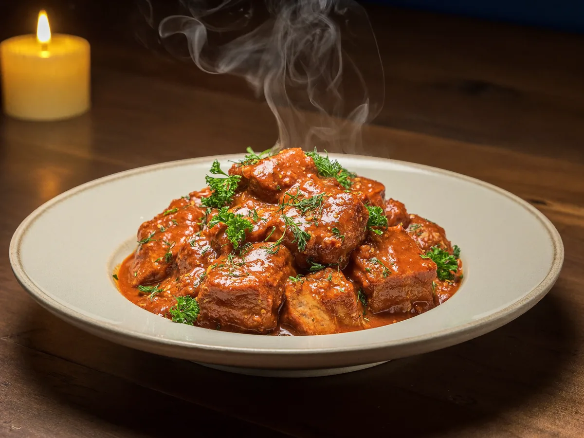 Гуляш из индейки на сковороде с подливкой