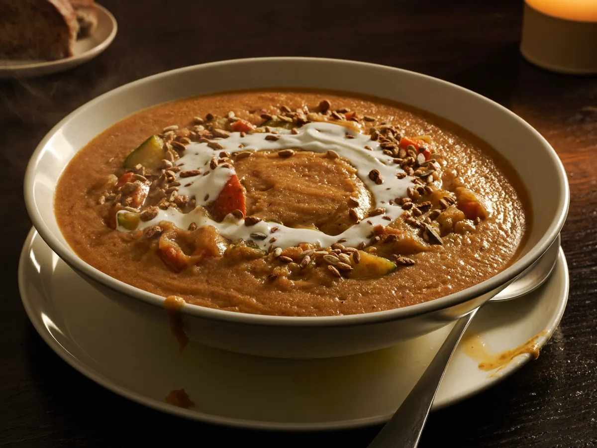 Густой суп-пюре с тыквой кабачками и картошкой