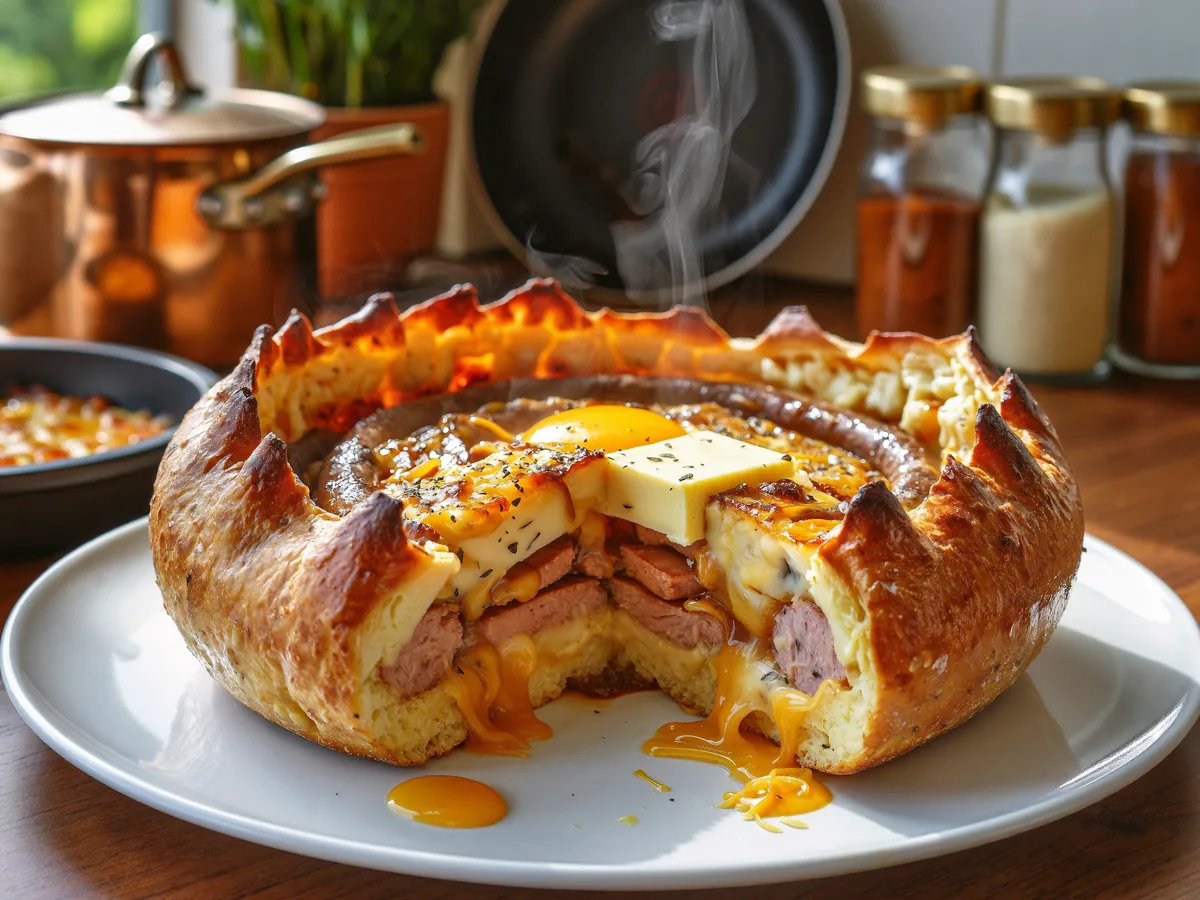 Хачапури с сыром и ветчиной на сковороде