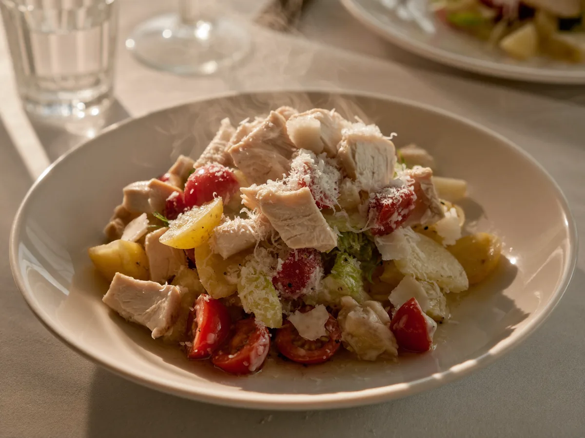 Итальянский салат с курицей под горчичной заправкой