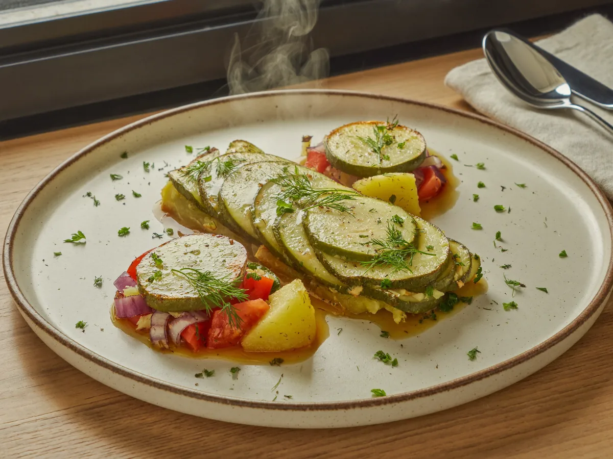 Кабачки с картошкой и помидорами в духовке