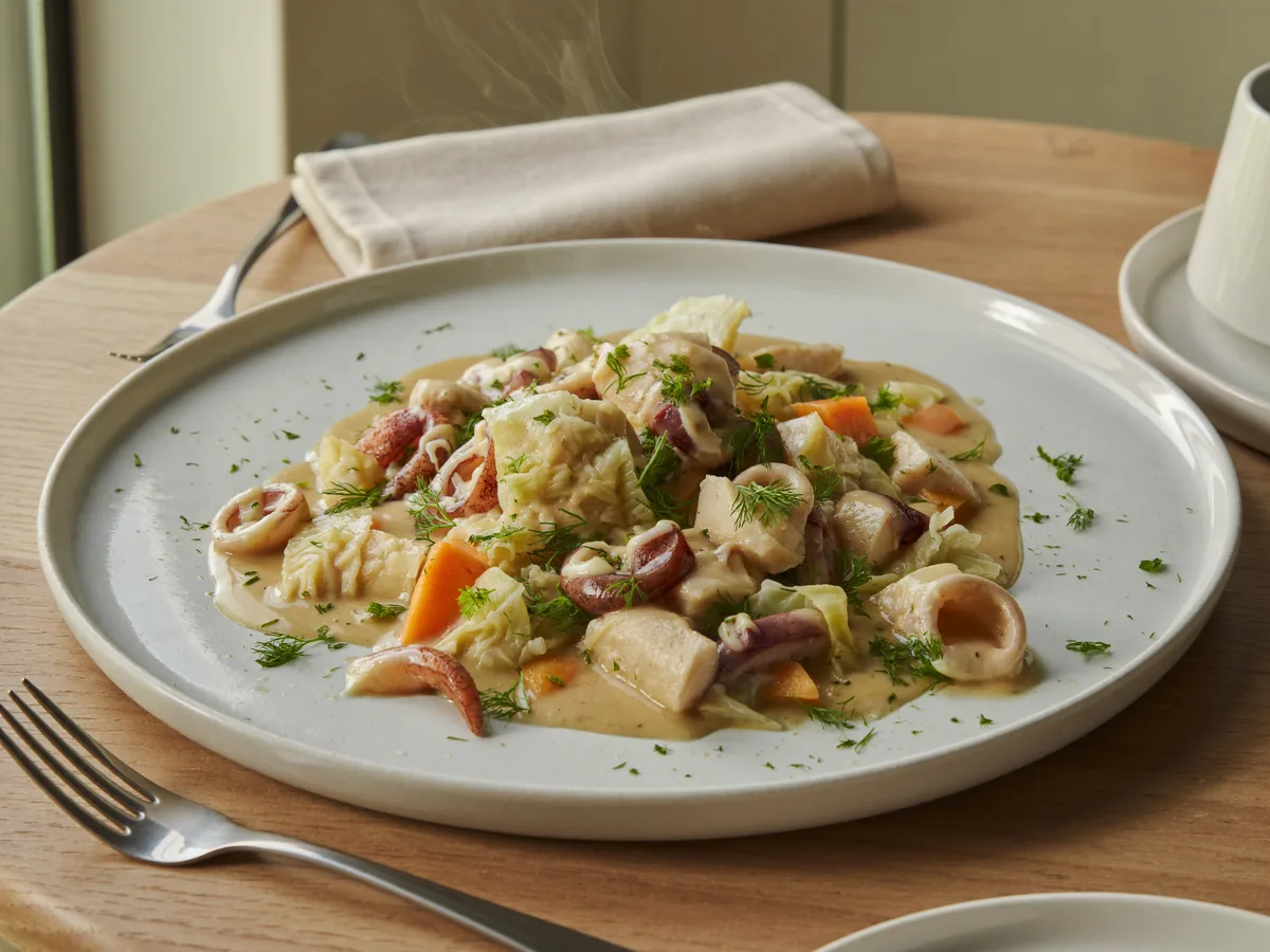 Кальмары с капустой тушеные
