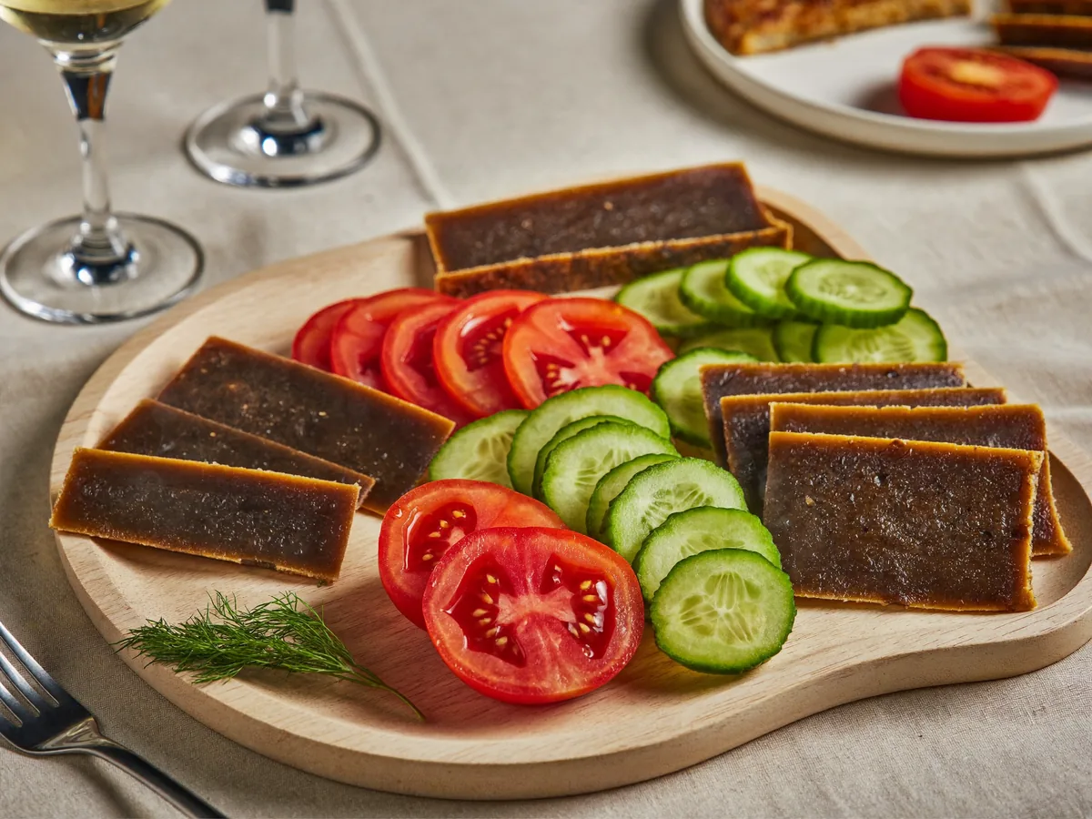Канапе с сыровяленой колбасой, сыром и маслинами