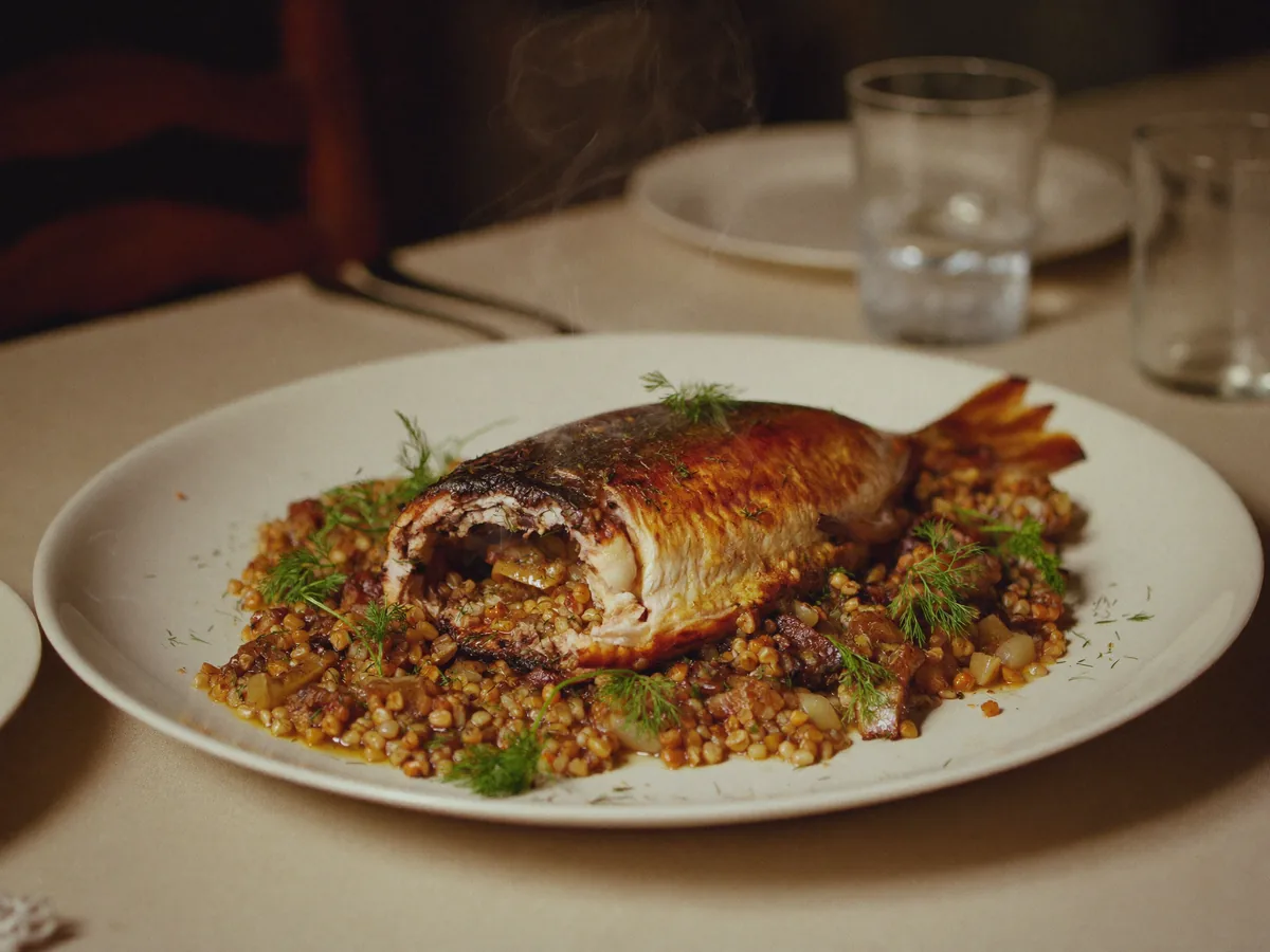 Карп, запеченный с грибами в духовке