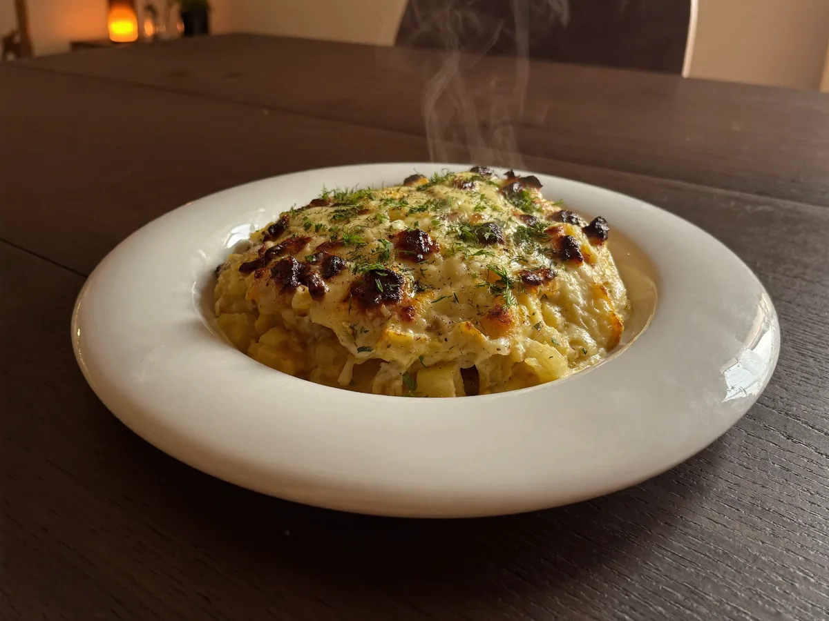 Картофель с куриным филе под сырной шапкой