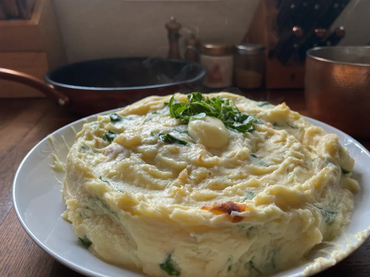 Картофельное пюре со шпинатом и чесноком