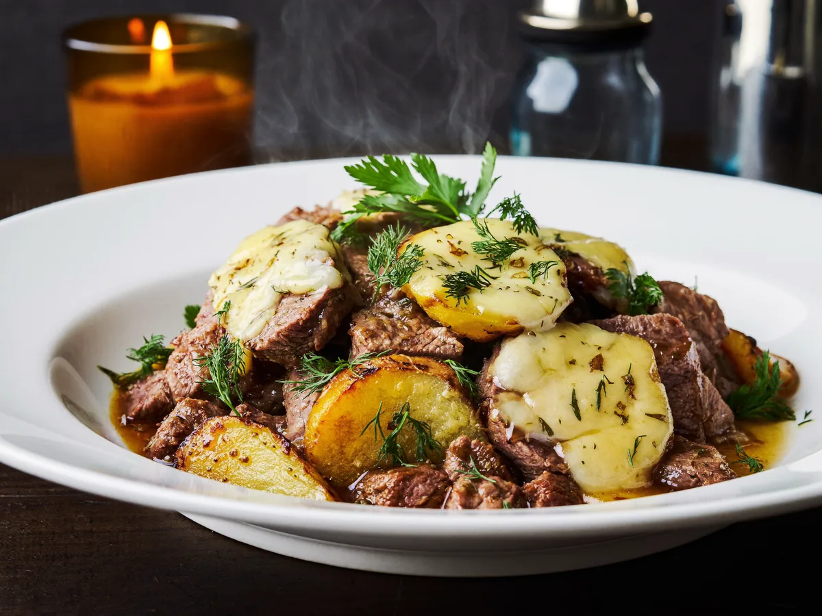 Картошка с мясом и сыром в духовке