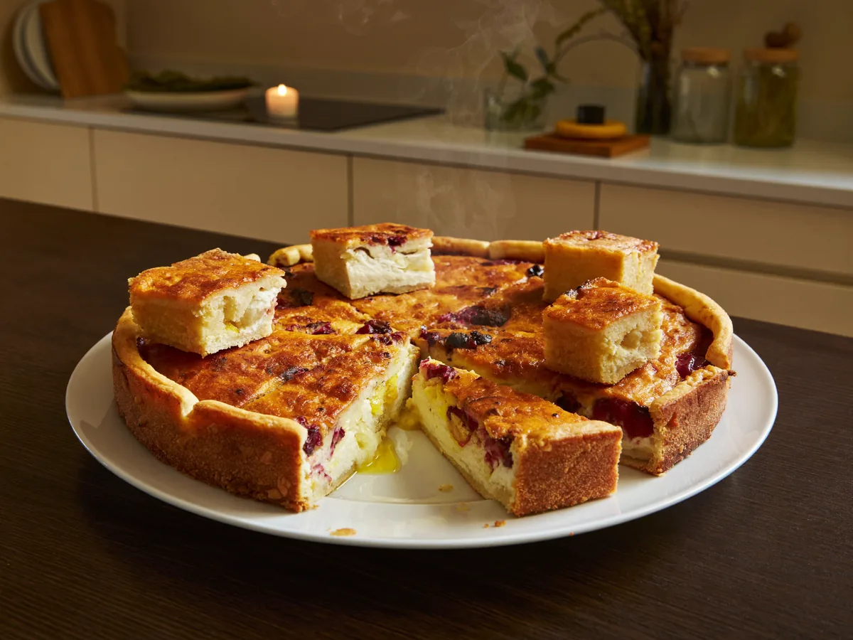 Клюквенный пирог с яблоками и безе