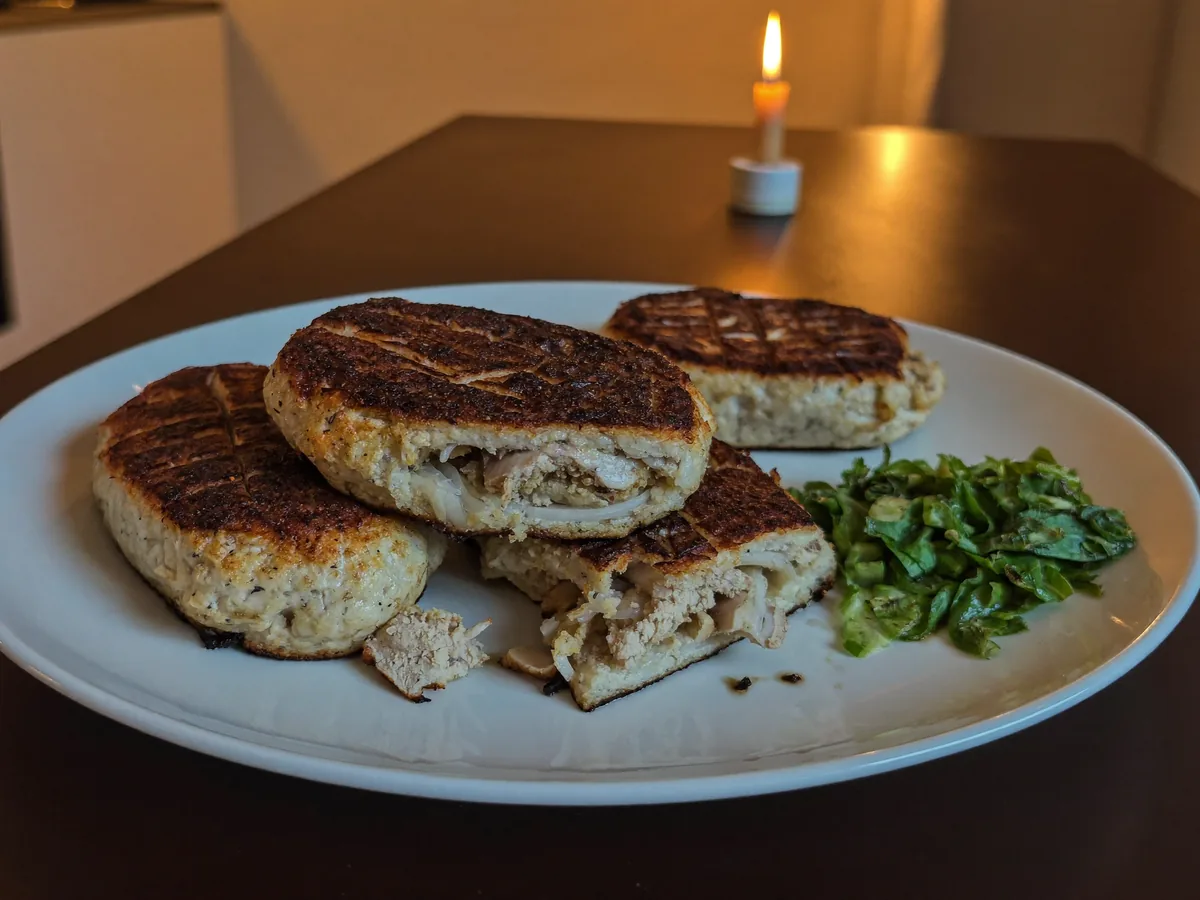 Котлеты из индейки с квашеной капустой и грибами