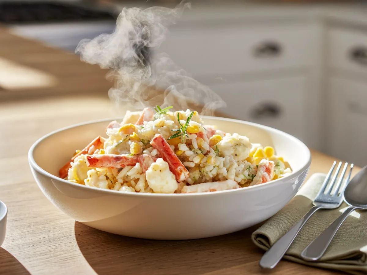 Крабовый салат с рисом и кукурузой