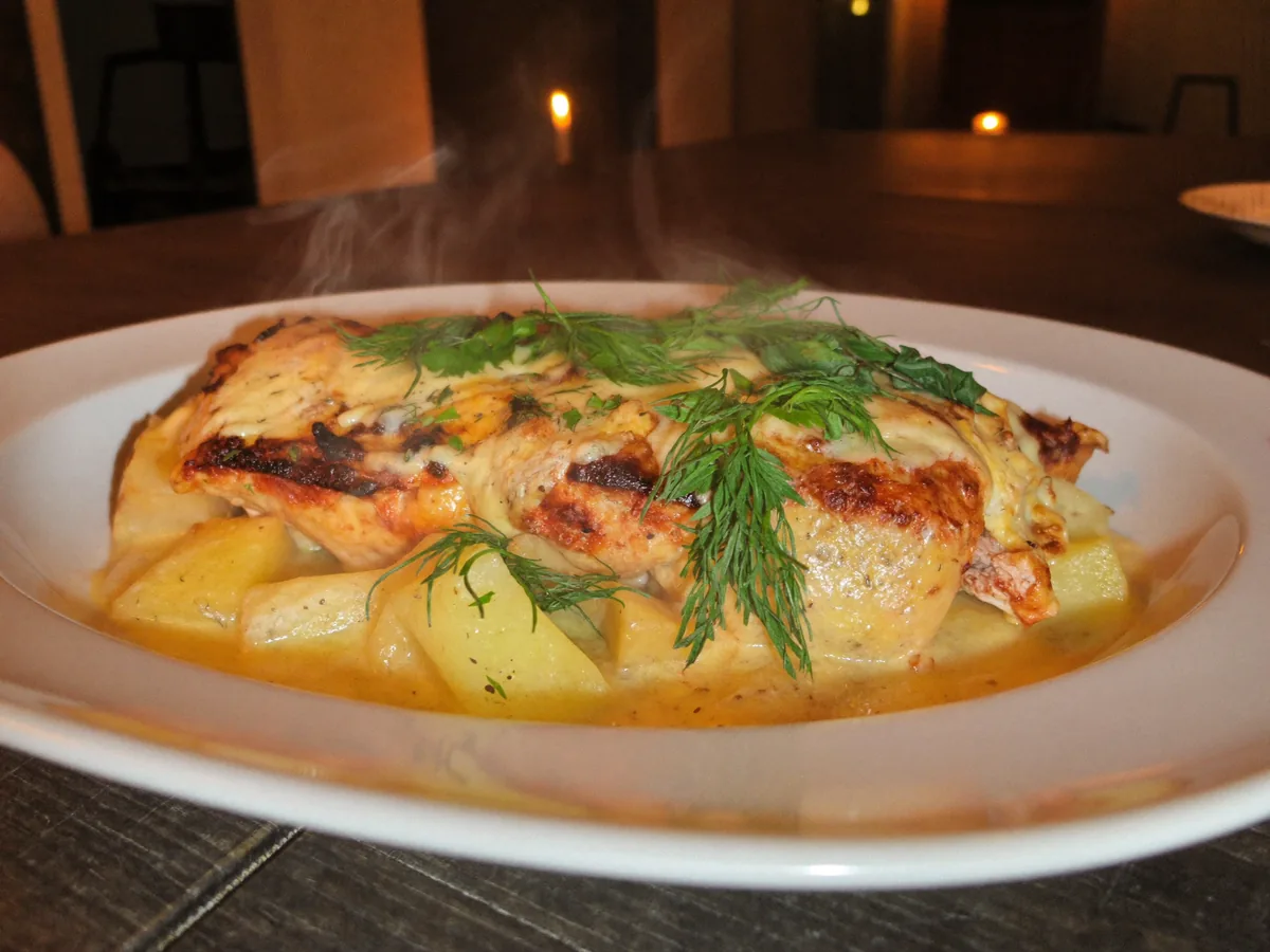 Курица, фаршированная картошкой в духовке