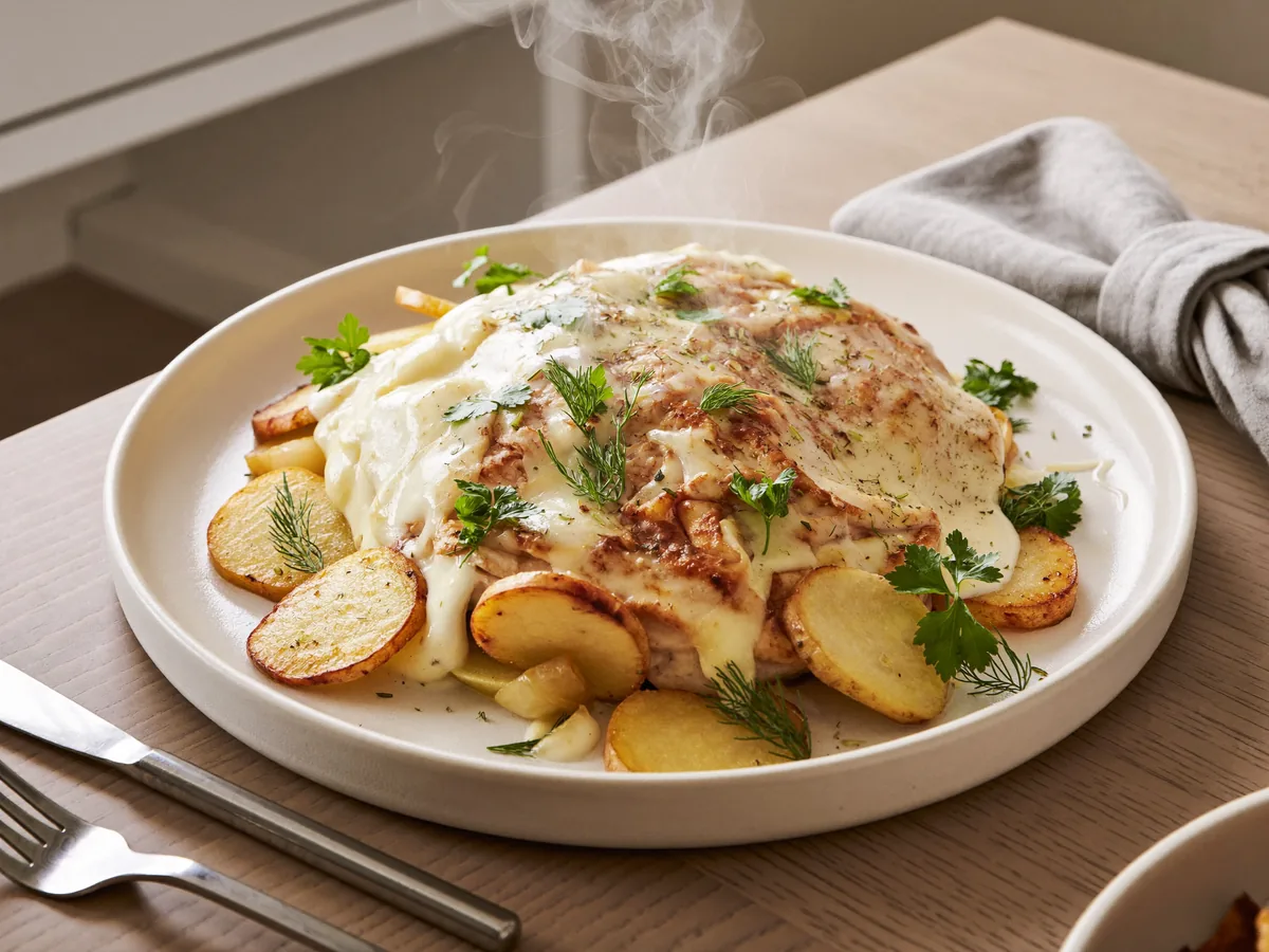 Курица с картошкой и сыром