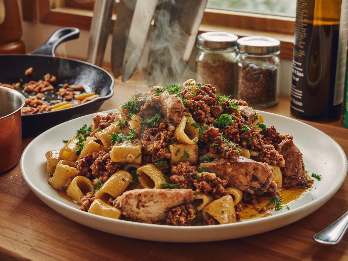 Курица с макаронами и мёдом