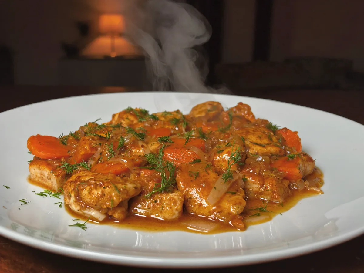 Курица тушеная с морковью и луком