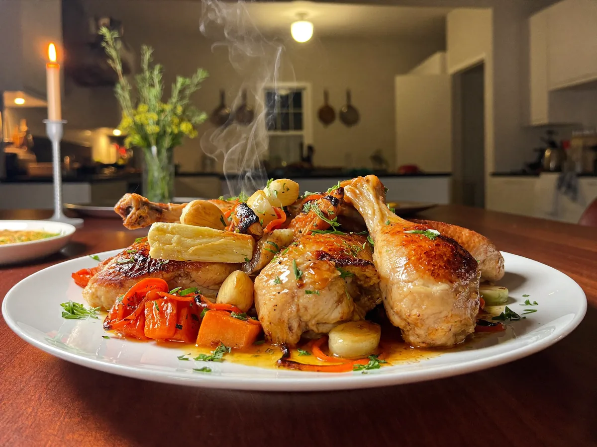 Курица в меду, запеченная в духовке с овощами