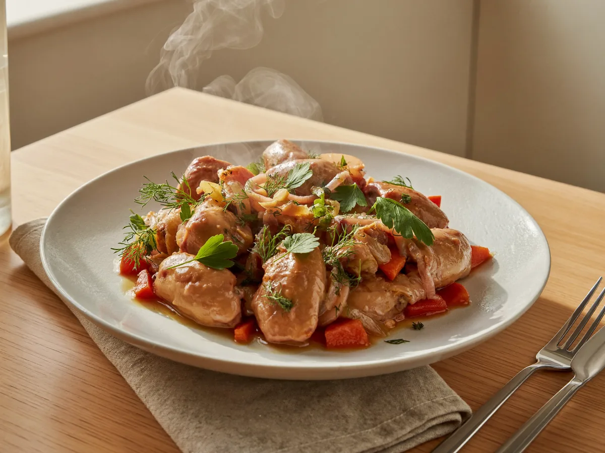 Куриная печень с луком и морковью