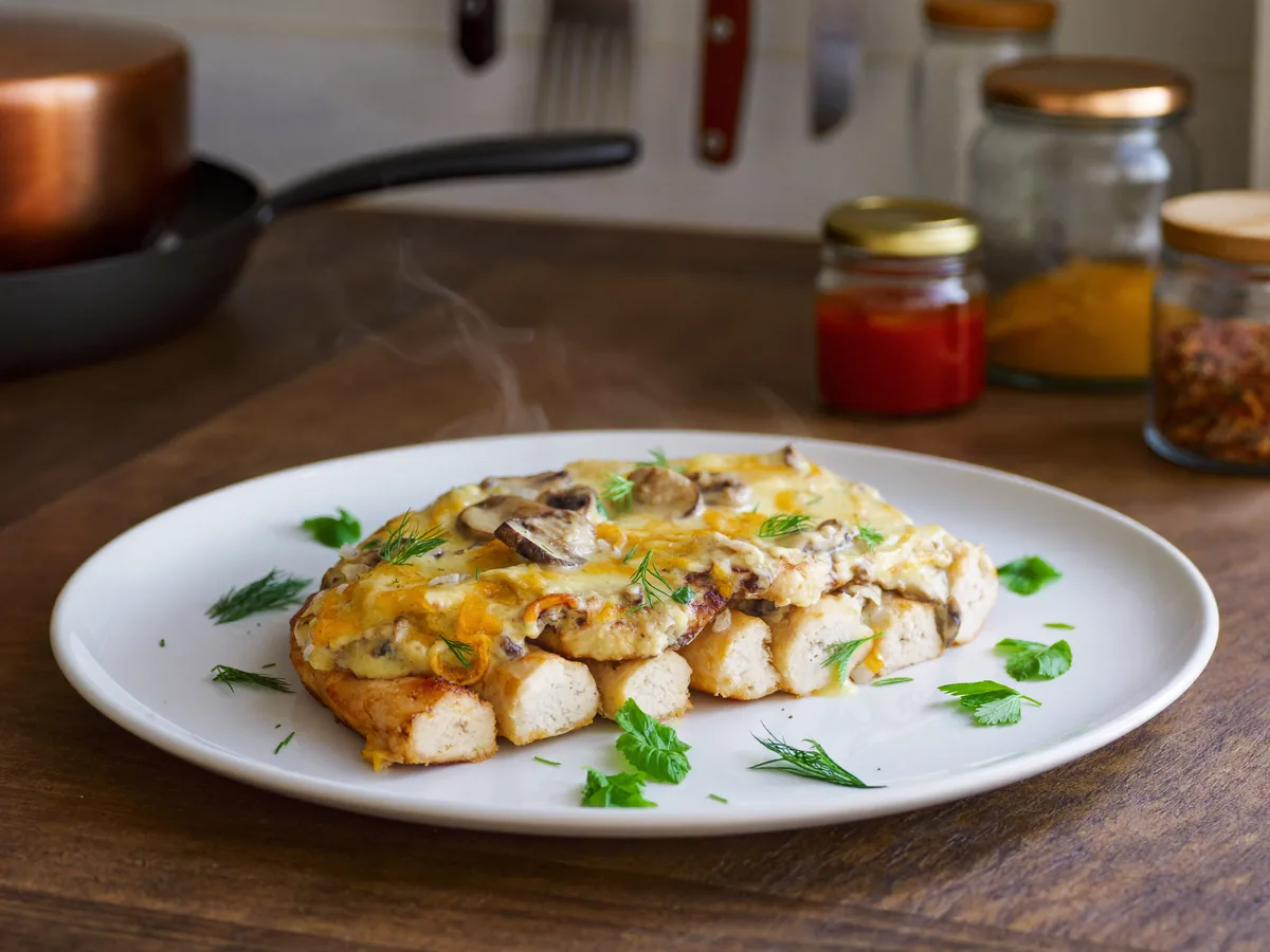 Куриное филе с грибами под сыром