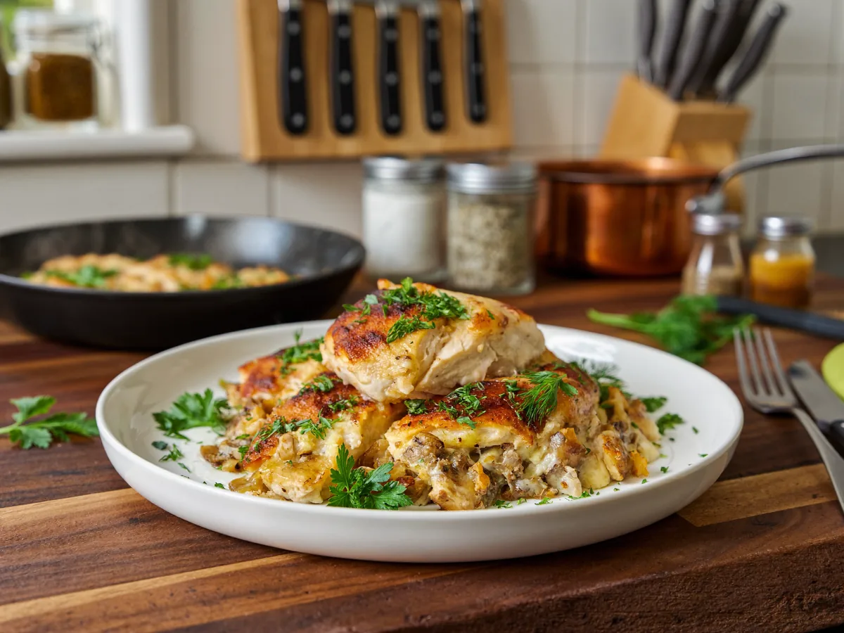Куриное филе с шампиньонами в духовке