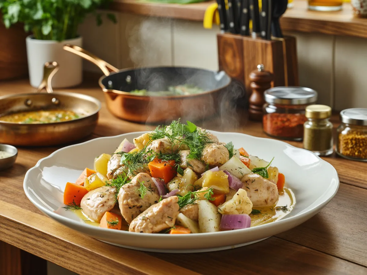 Куриные биточки с цукини и овощами