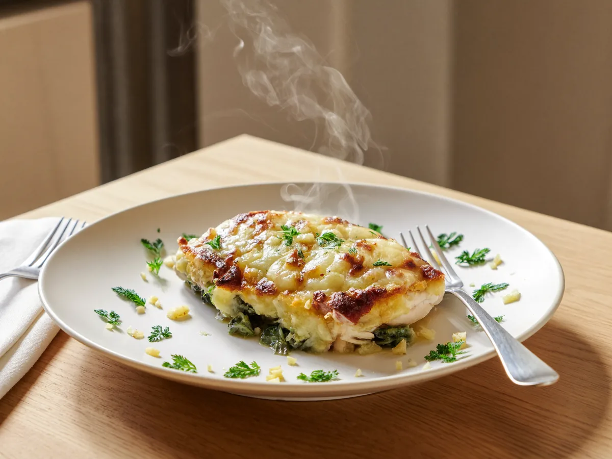 Куриные кармашки со шпинатом и чесноком
