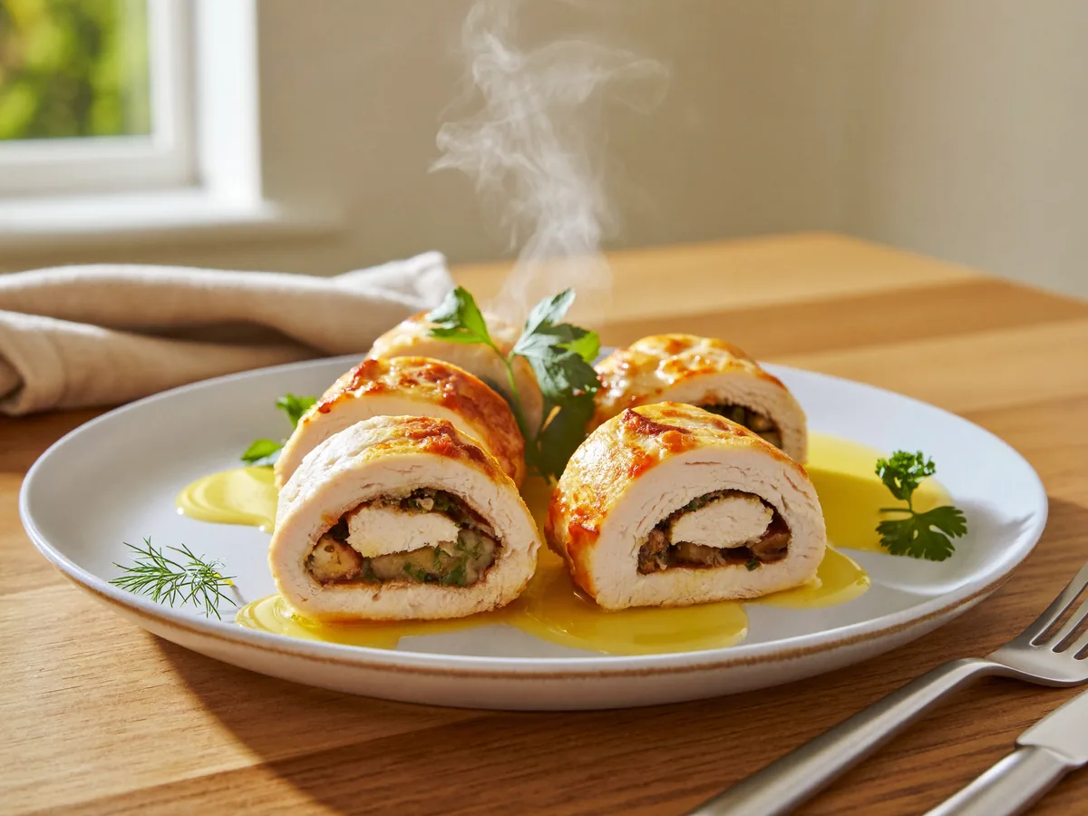 Куриные рулетики с грибами и сыром в духовке