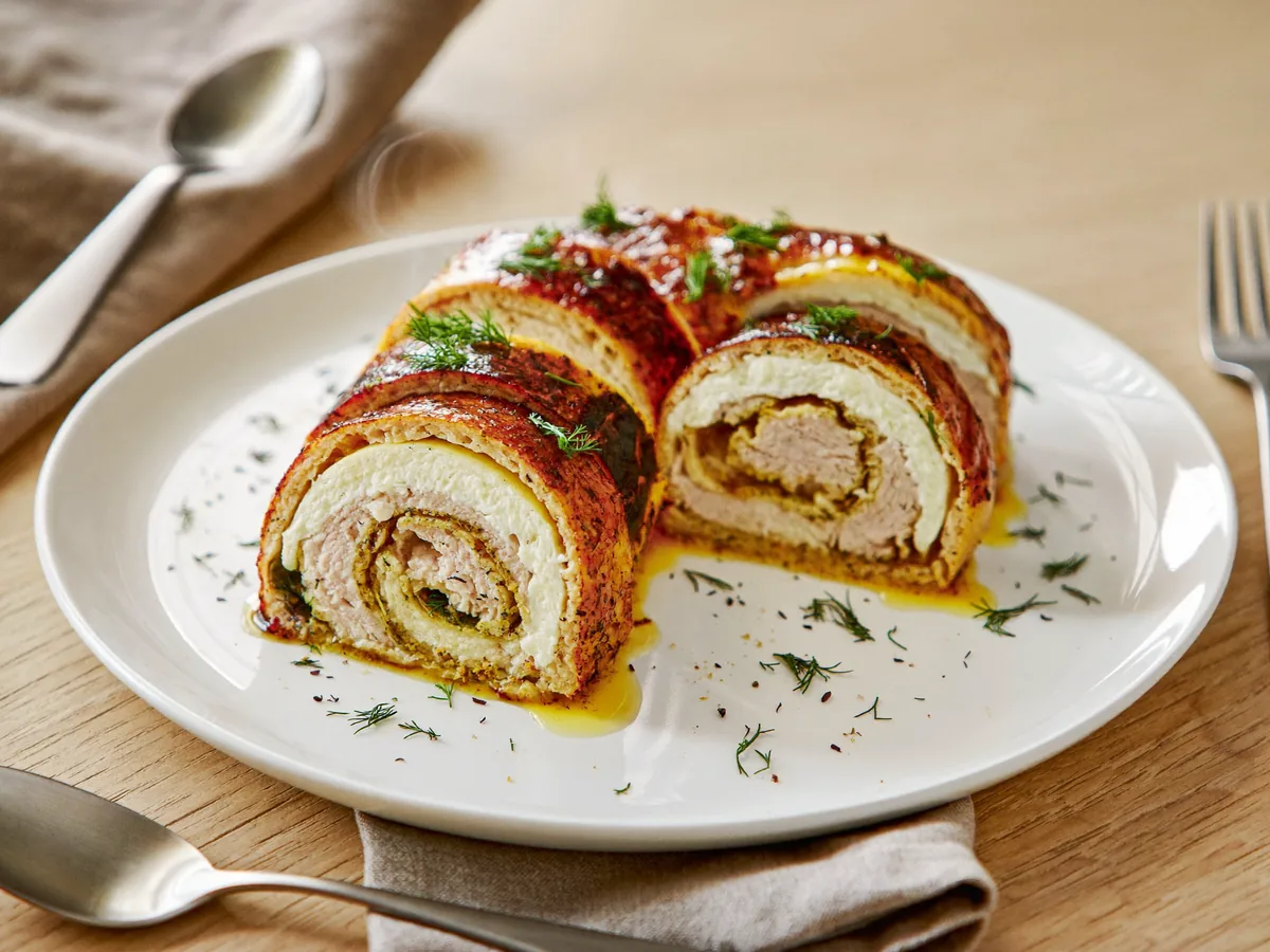 Куриные рулетики с творогом и зеленью в духовке