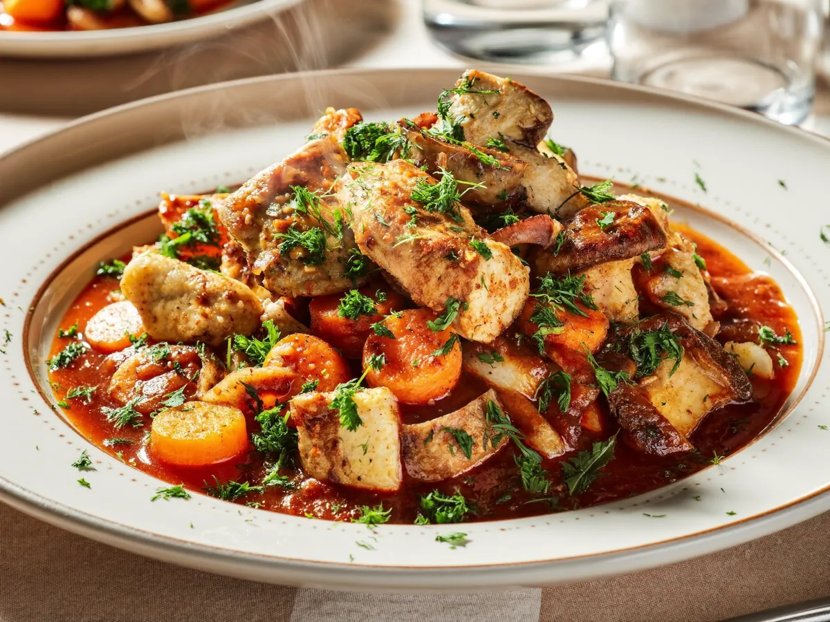 Куриный гуляш с шампиньонами как в детском саду