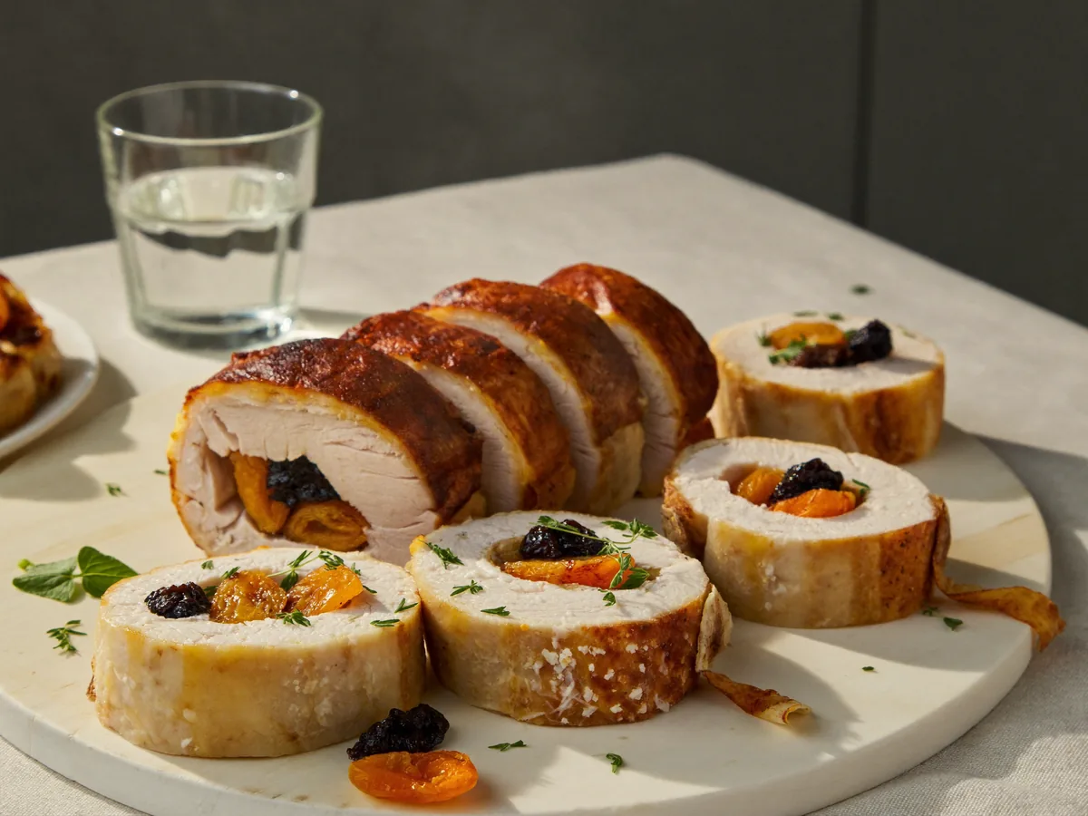Куриный рулет с черносливом и курагой