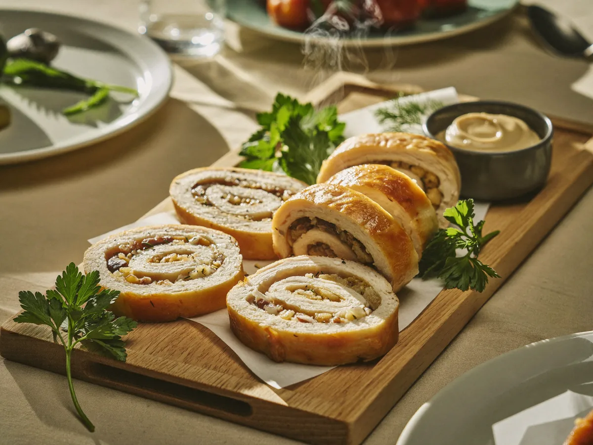 Куриный рулет с гречкой и грибами