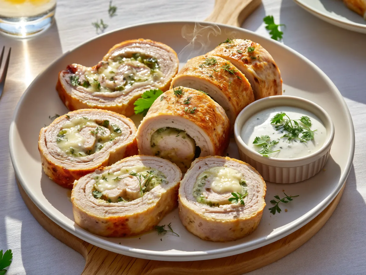 Куриный рулет с сыром и рукколой