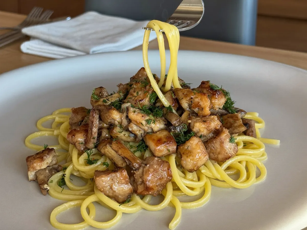 Лапша с курицей и грибами