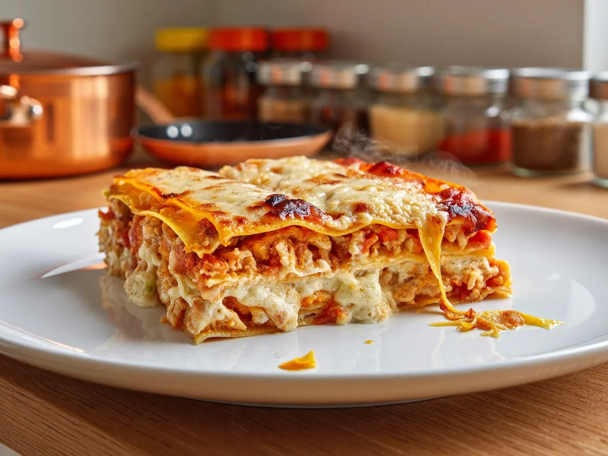 Лазанья с курицей и помидорами