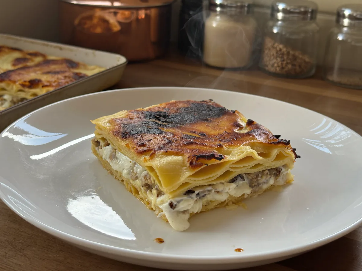 Лазанья с лесными грибами и сметаной