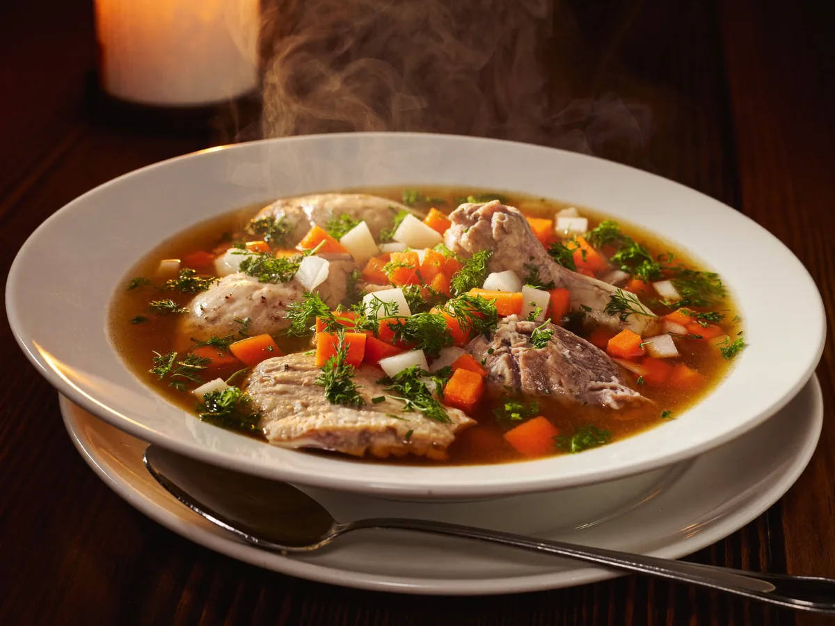 Легкий куриный бульон с морковью и луком