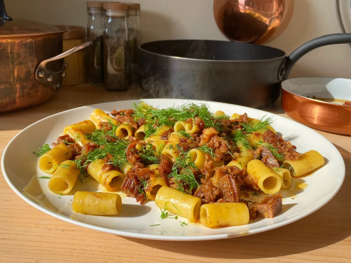 Макароны с черри и фетаксой