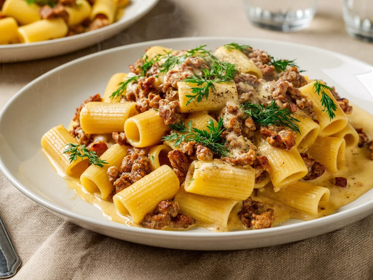Макароны с молоком и сыром на сковороде