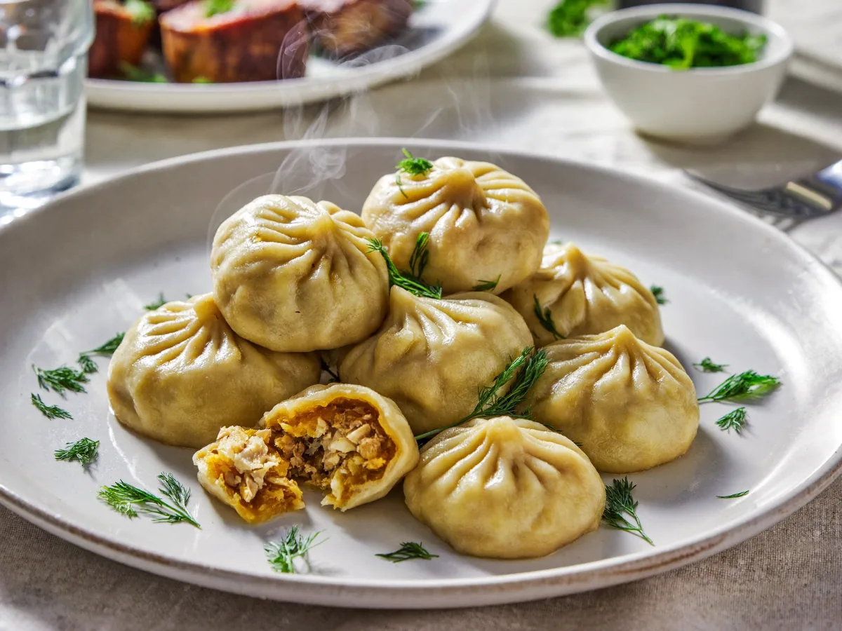 Манты с тыквой и курицей