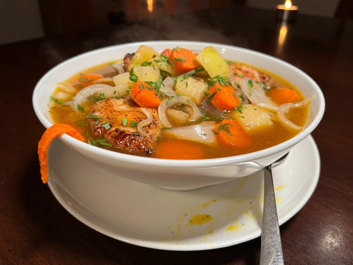 Молочный суп с курицей