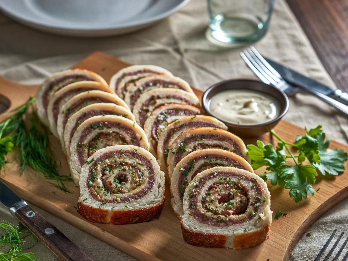 Мясной рулет из фарша с яйцом в духовке