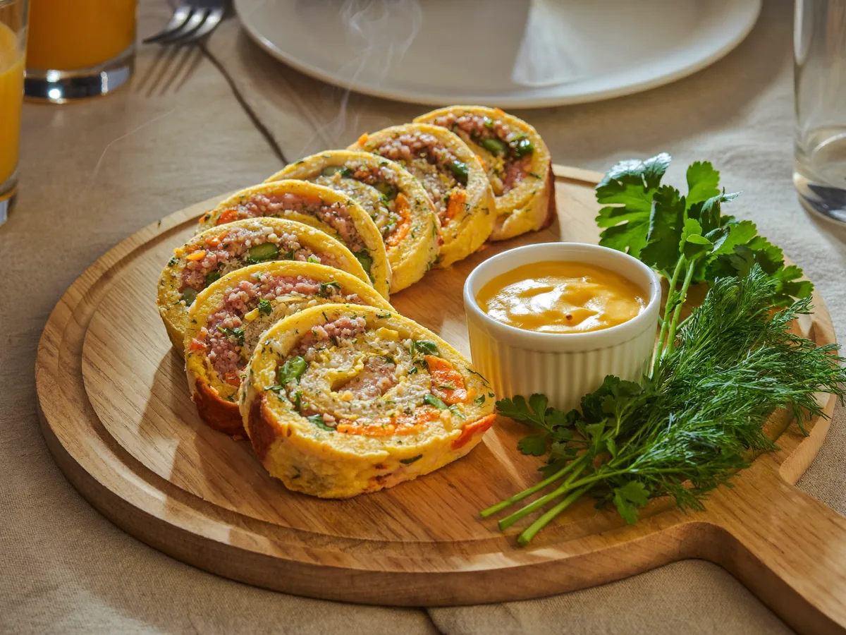 Мясной рулет с перепелиными яйцами