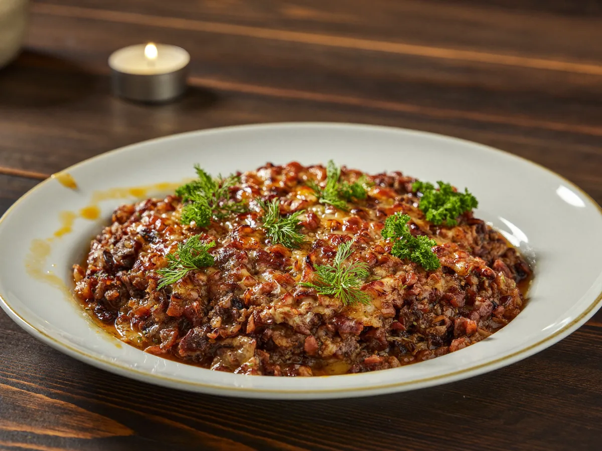 Мясные гнезда из фарша с начинкой с сыром и грибами в духовке