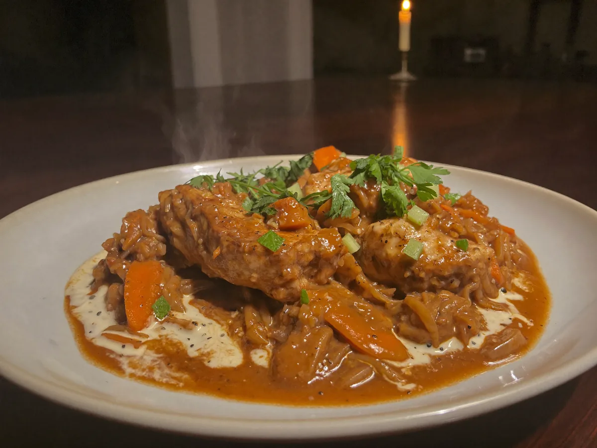 Мясо под белым соусом