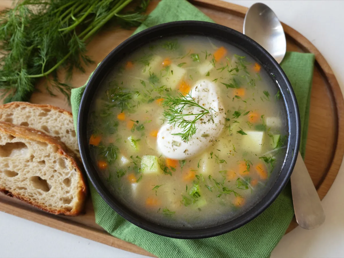 Окрошка с адыгейским сыром и морковью