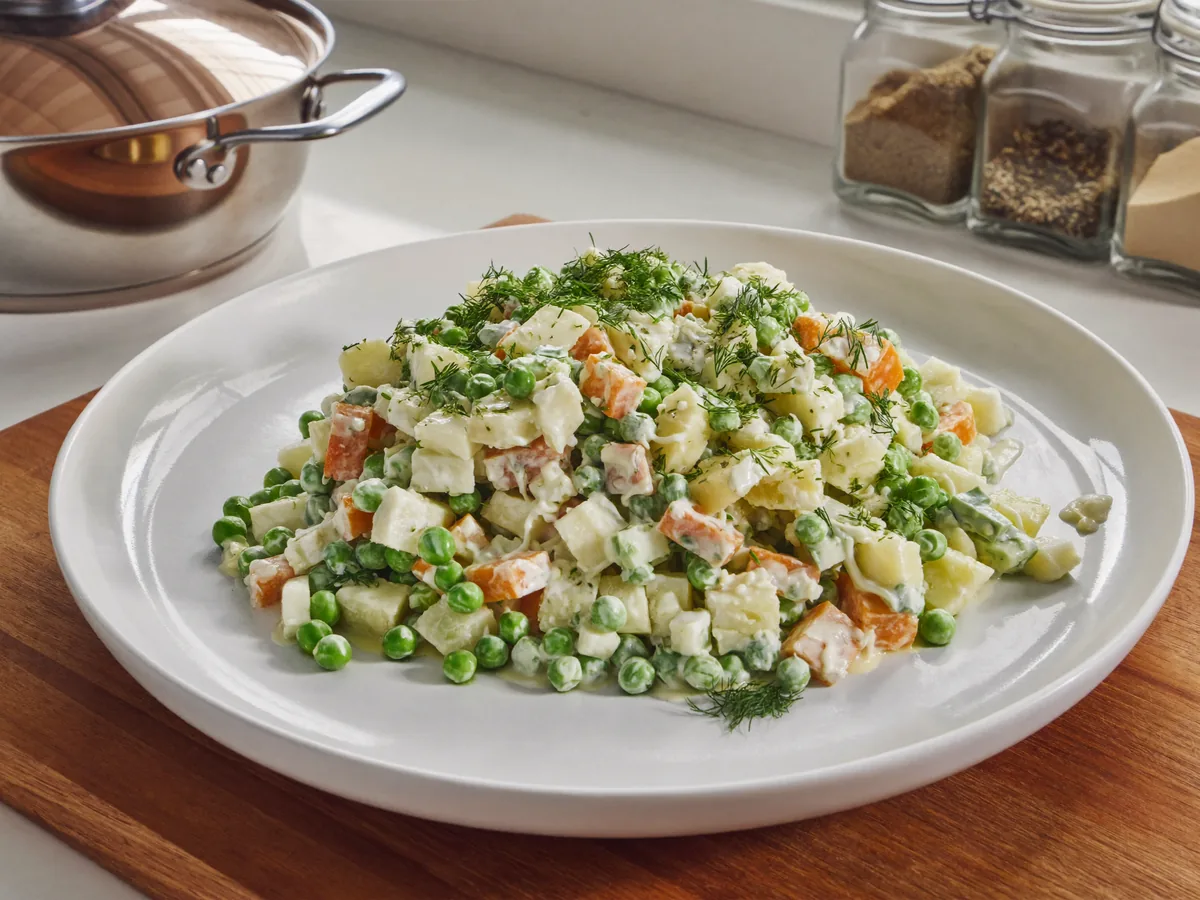 «Оливье» с мясом и солеными огурцами