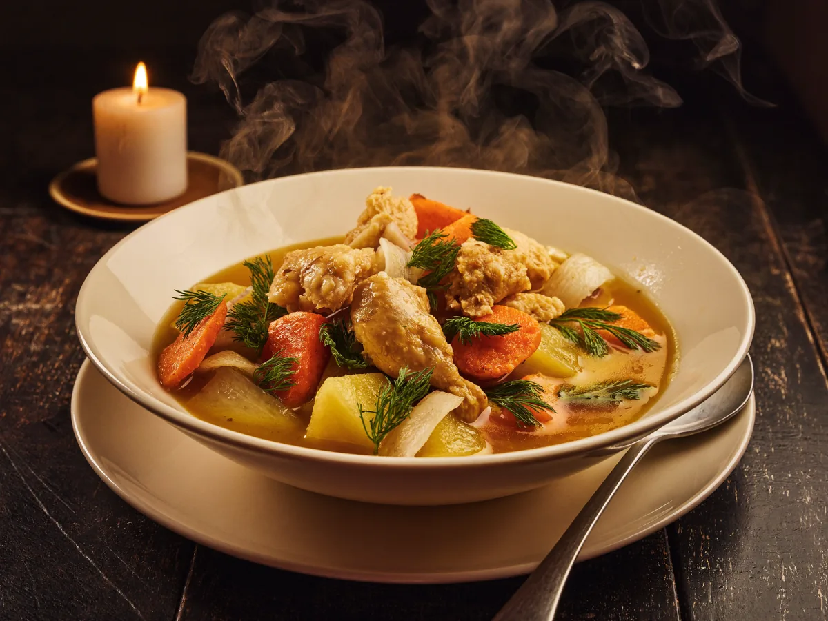 Овощной крем суп с курицей