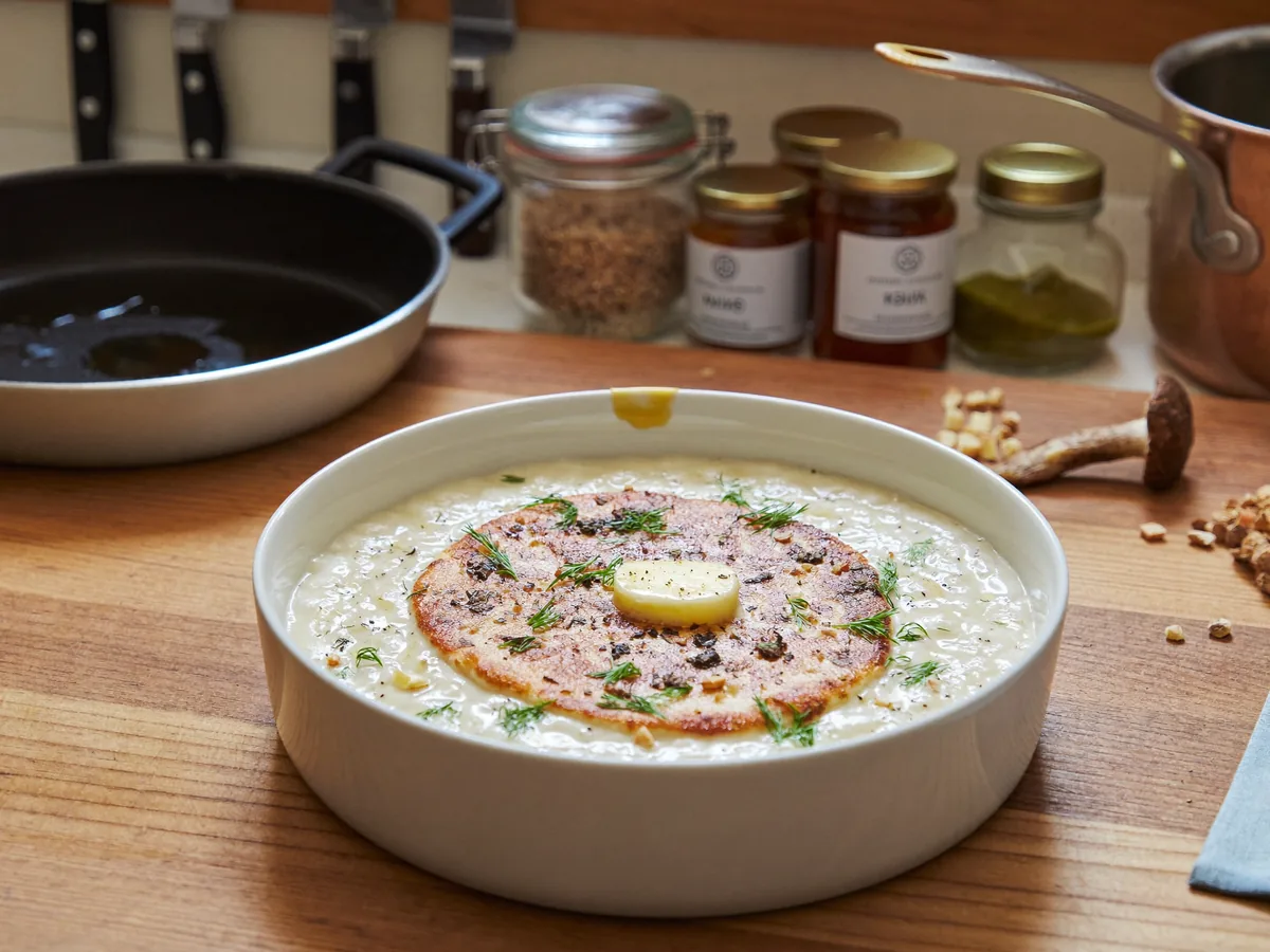 Овсяная каша с грибами и сыром